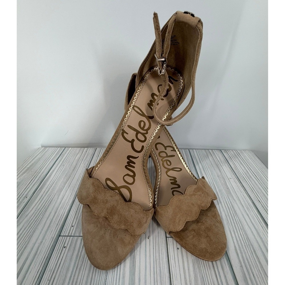 Sam Edelman Odila Tan Suede Scalloped Block Heel Sandal Women's Size 10